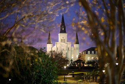 Castle like building at night