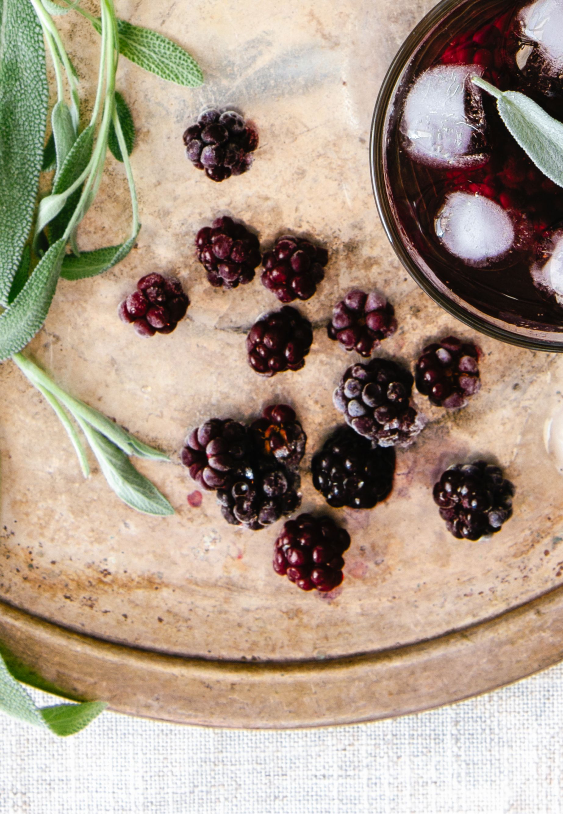 Drinks and herbs on a platter