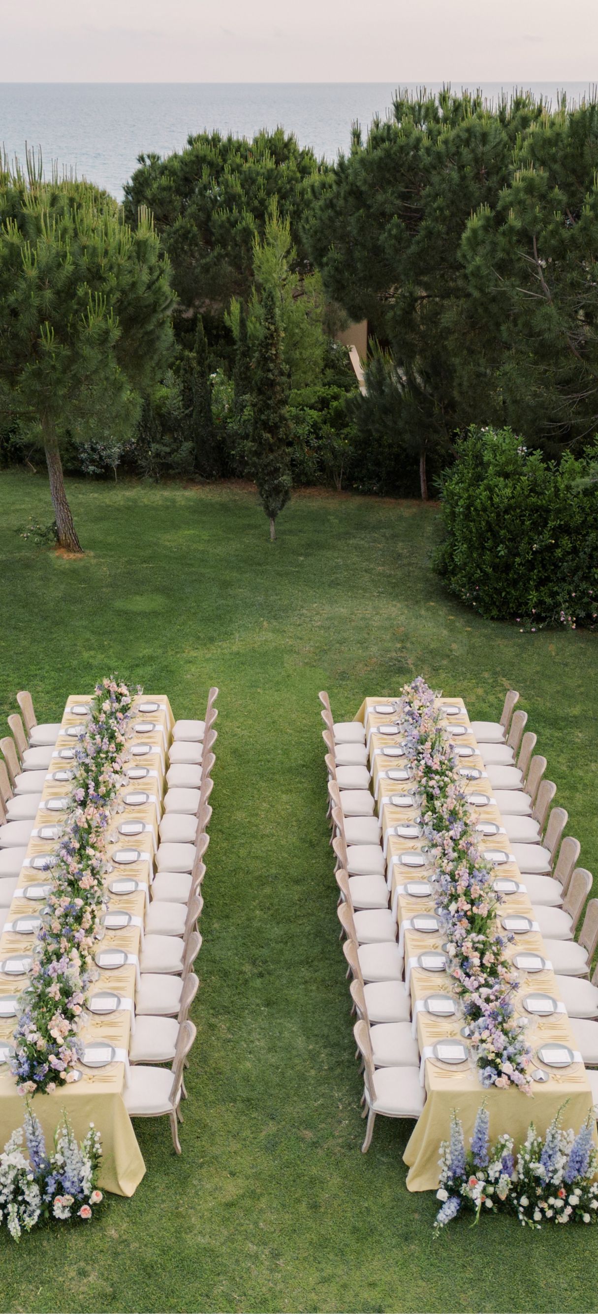 Outdoor wedding reception tables