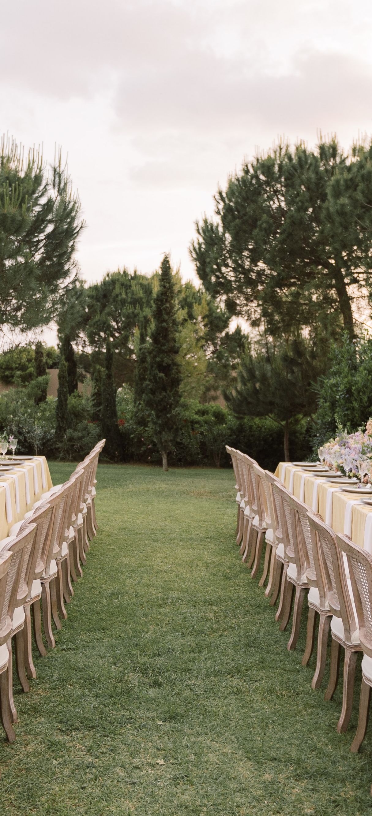 Outdoor wedding reception tables