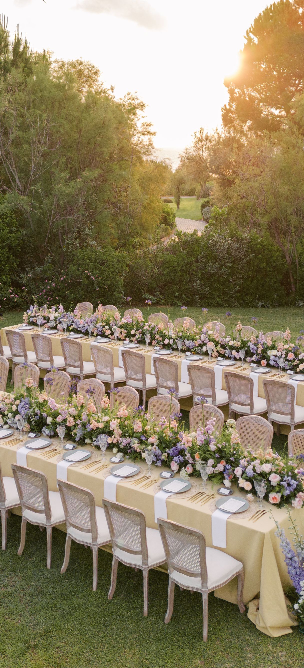 Outdoor wedding reception tables