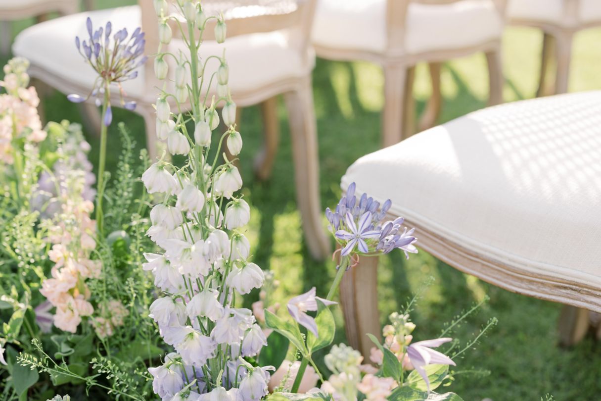 Outdoor wedding chairs and flowers