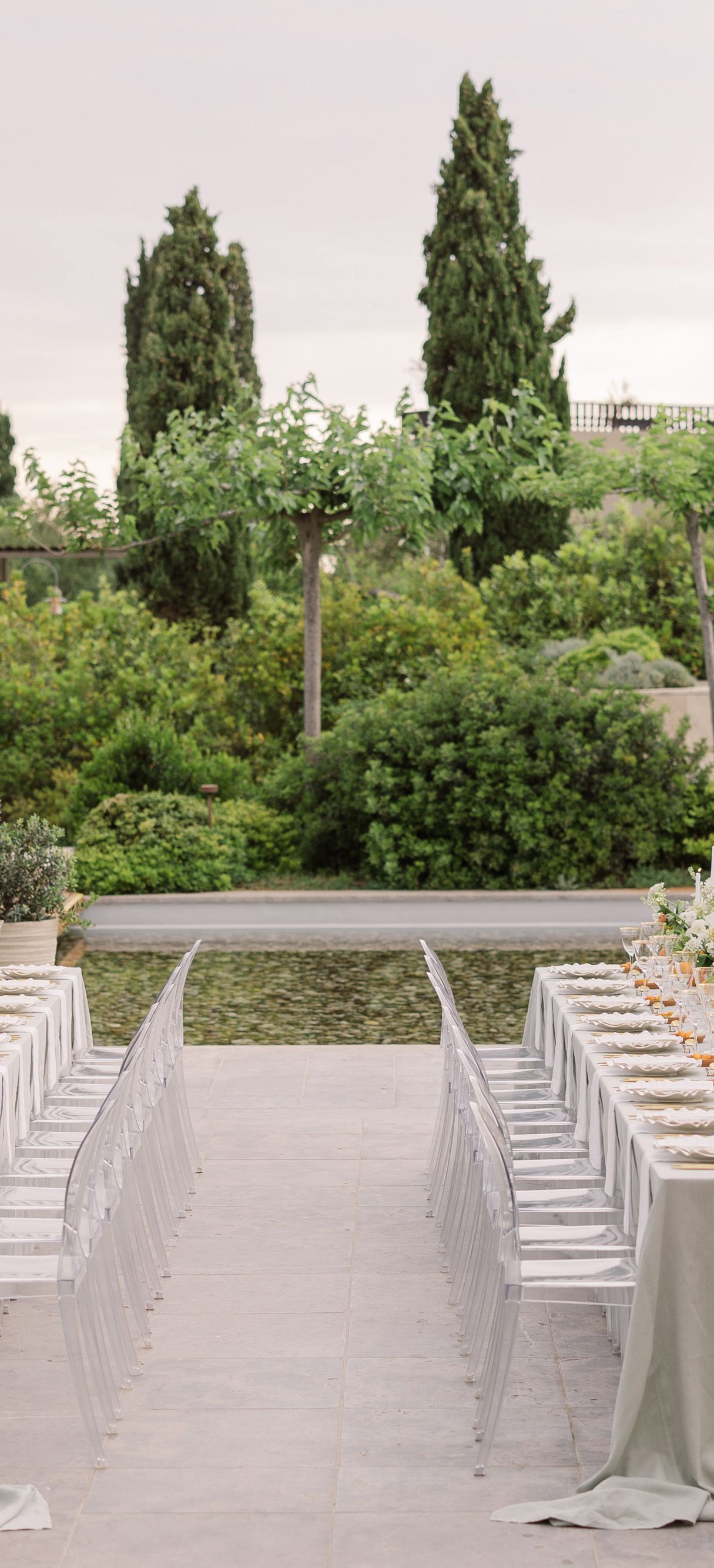 Outdoor wedding reception dinner tables