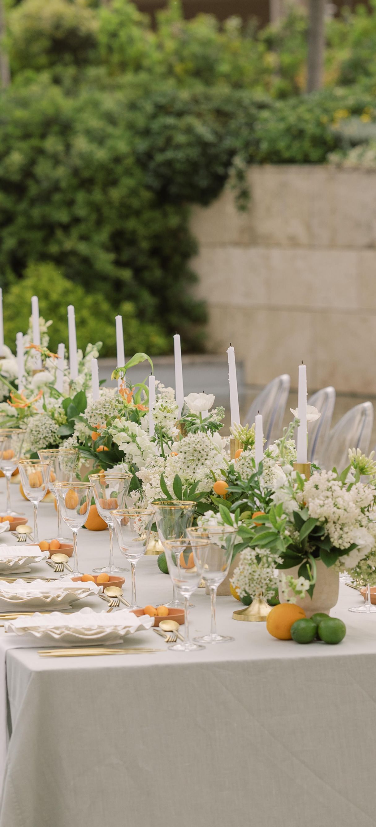 Outdoor wedding reception dinner table