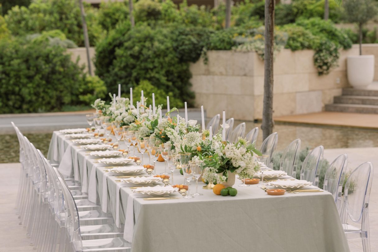 Outdoor wedding reception dinner table