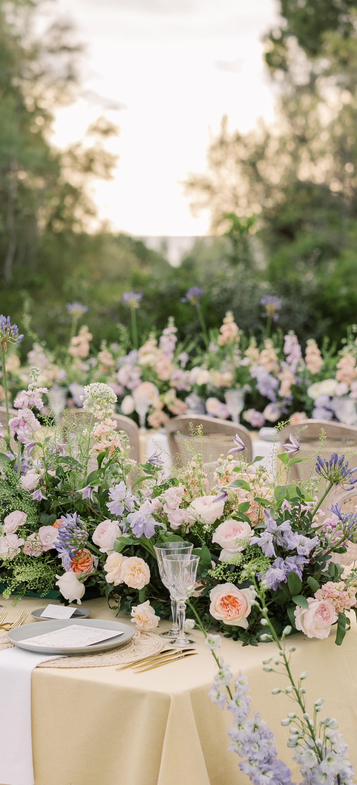 Outdoor wedding reception tables