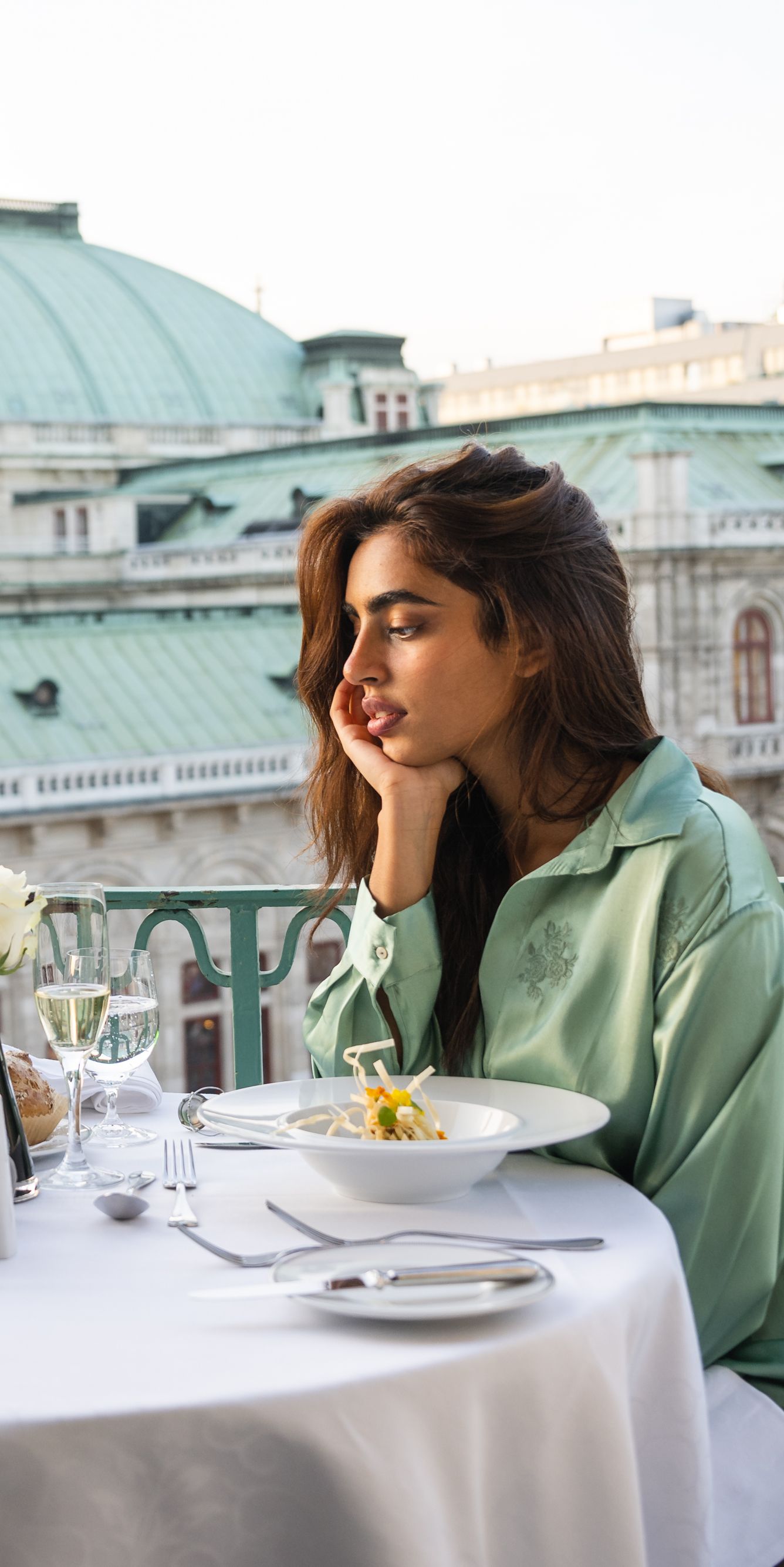 In-room dining with a view