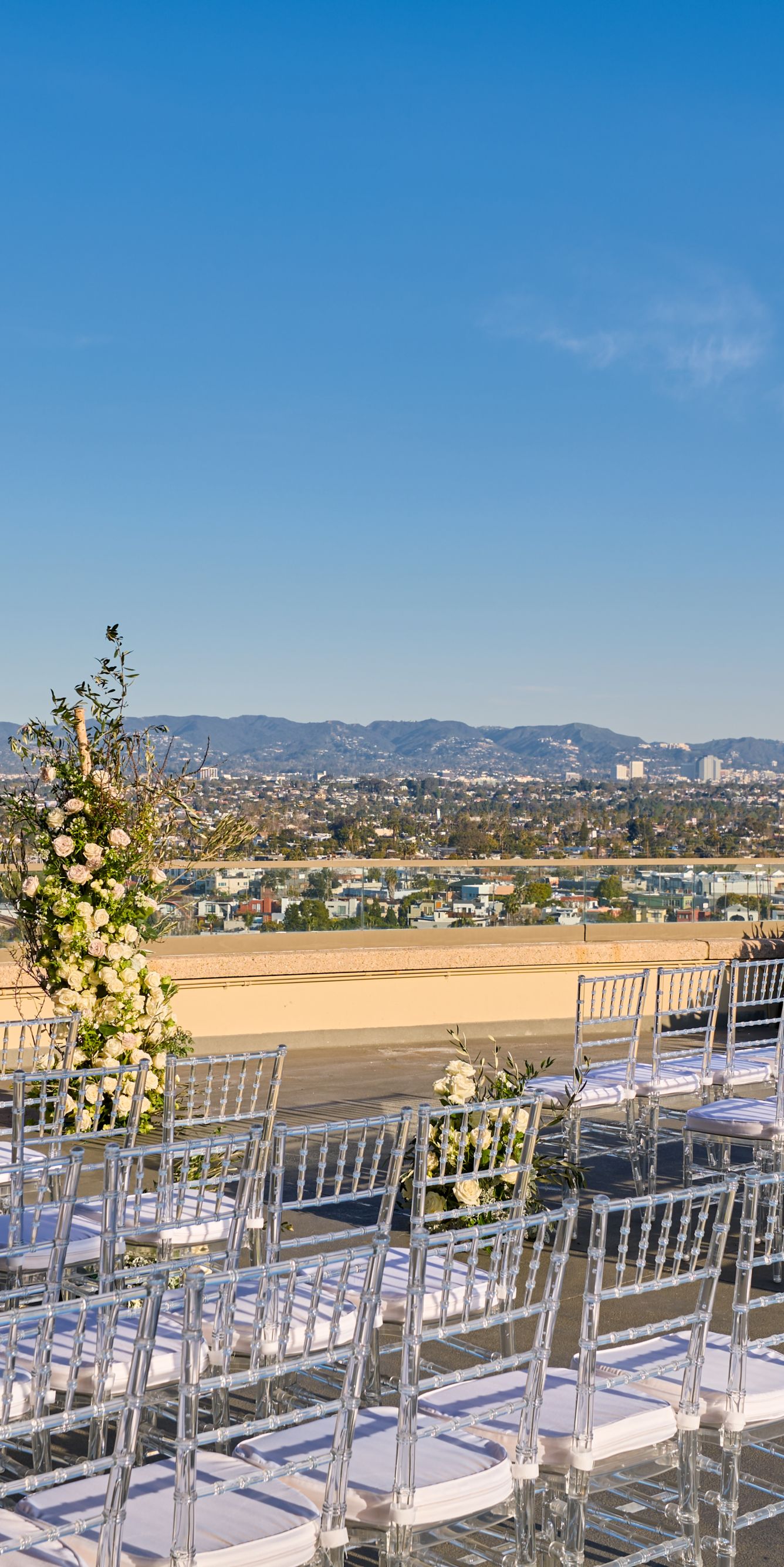 Chairs outside set up for a wedding.