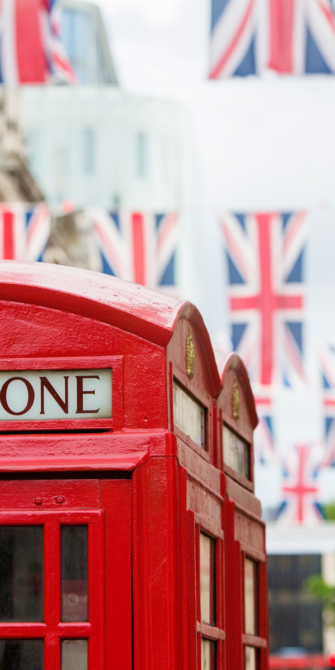 Telephone booth and Union Jack Flags
