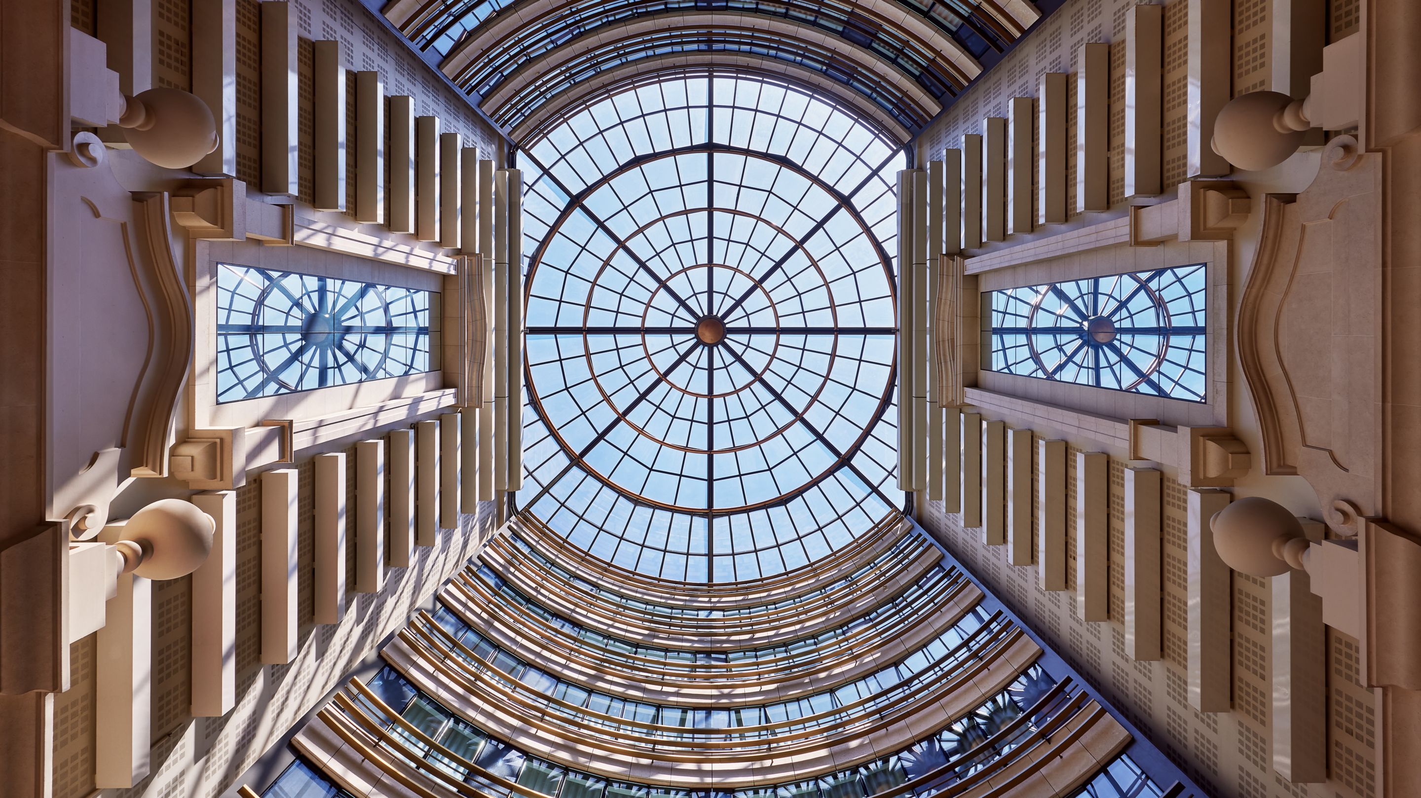 Spectacular view on the glass-domed atrium  