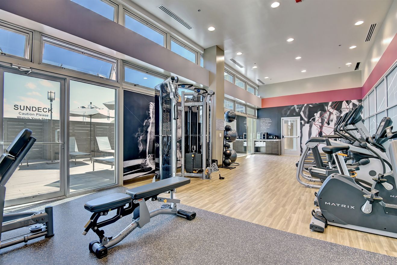fitness center housing elliptical and treadmills