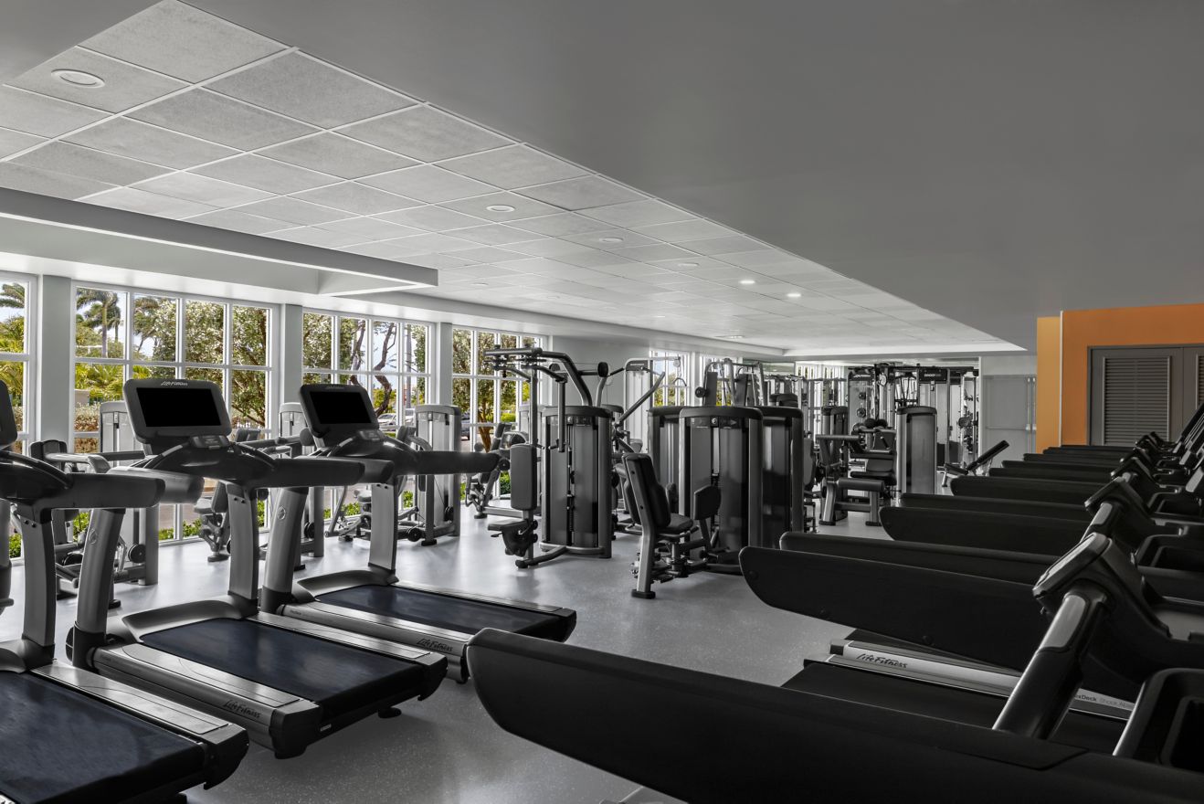 Gym with treadmills, cardio machines and weights