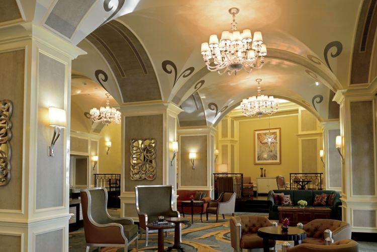 Lobby Lounge sitting area and Venetian-inspired décor at The Ritz-Carlton Abu Dhabi, Grand Canal