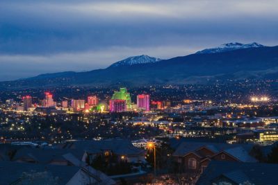 High Angle View Of Illuminated Buildings In City At Night