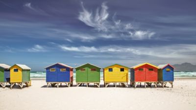 Colorful beach houses on a beach
