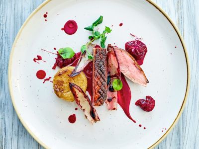 Roast duck on a beautiful plate