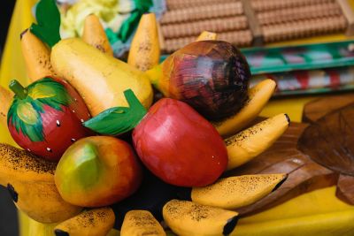Detail of hand-carved fruit