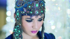 Woman wearing an elaborate headdress