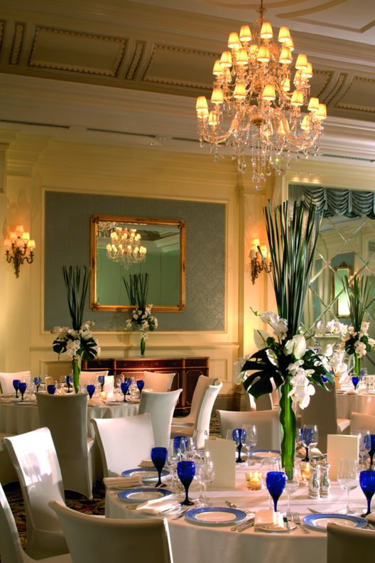 Ballroom set for an elegant Western-style banquet
