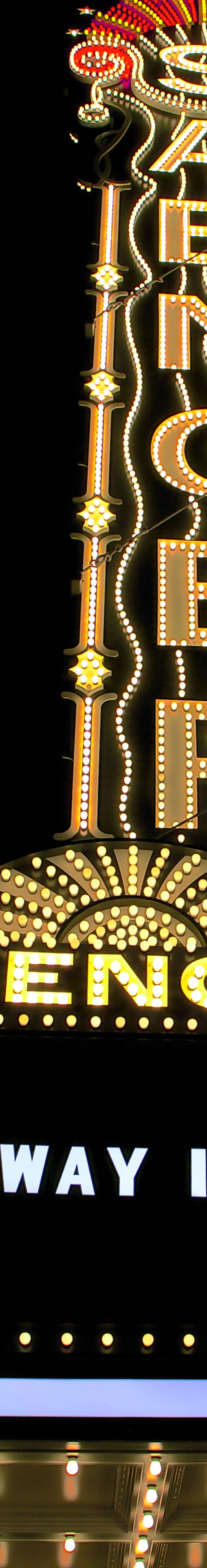 Lit up marquee that says "Broadway in Nola". 