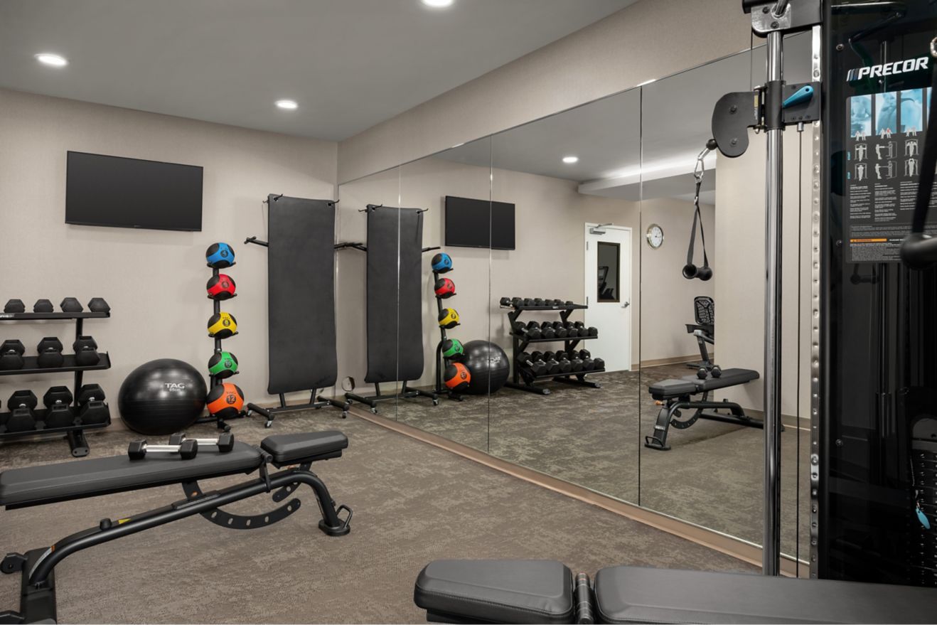 Fitness center with free weights and machines