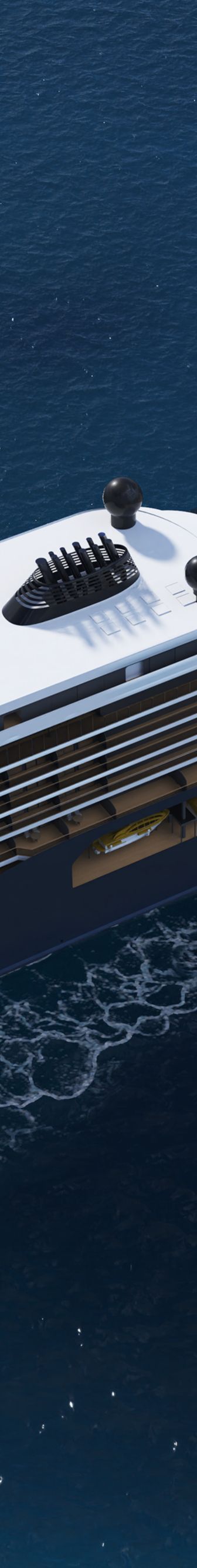 Aerial rendering of yacht