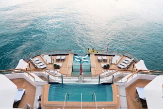 Yacht deck with pool and lounge chairs