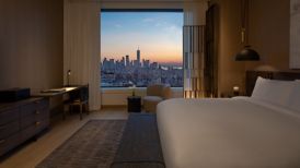 Penthouse king bed, city sunset view