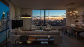 Penthouse living room, sunset view