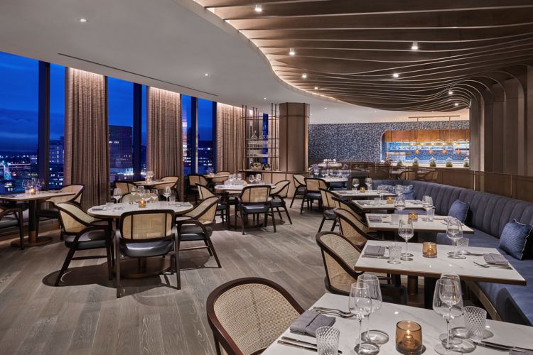 Restaurant dining and lounge with expansive views