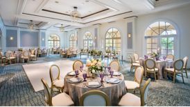 Round tables and dance floor with tablescapes