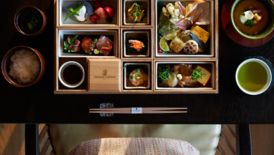 Japanese food in wooden lunch box