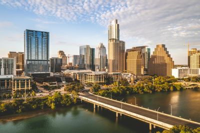 The Austin skyline during the sunset