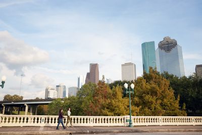 Woman looking toward the skyline