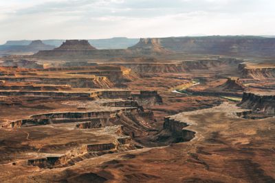 A desert landscape at sunset