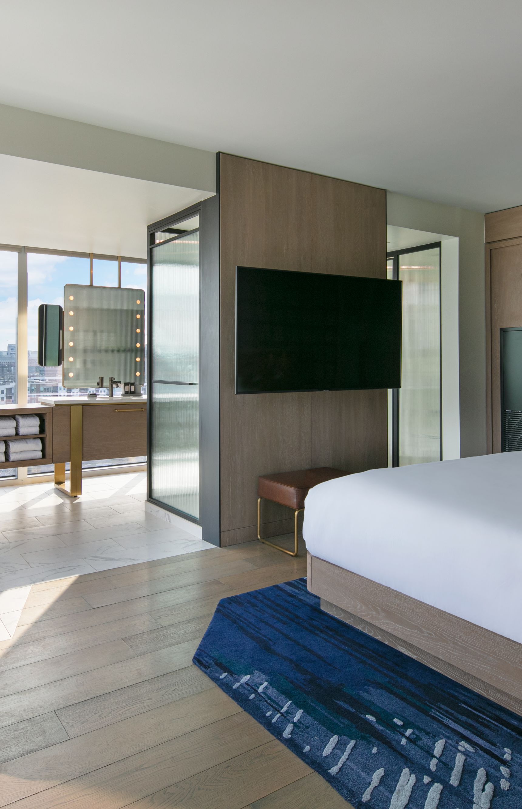 Bedroom with soaking tub and bathroom.