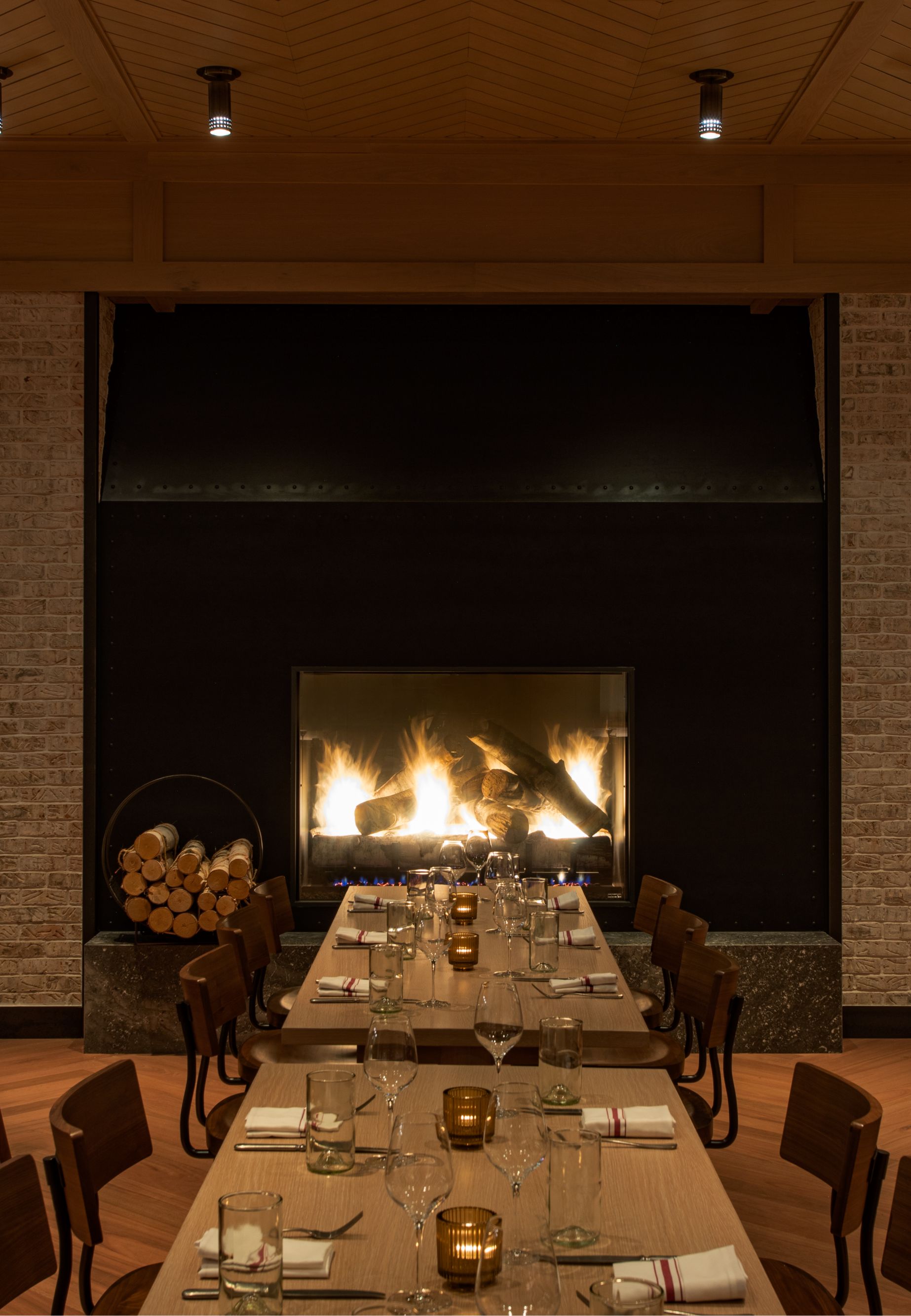 Main dining room with fireplace.