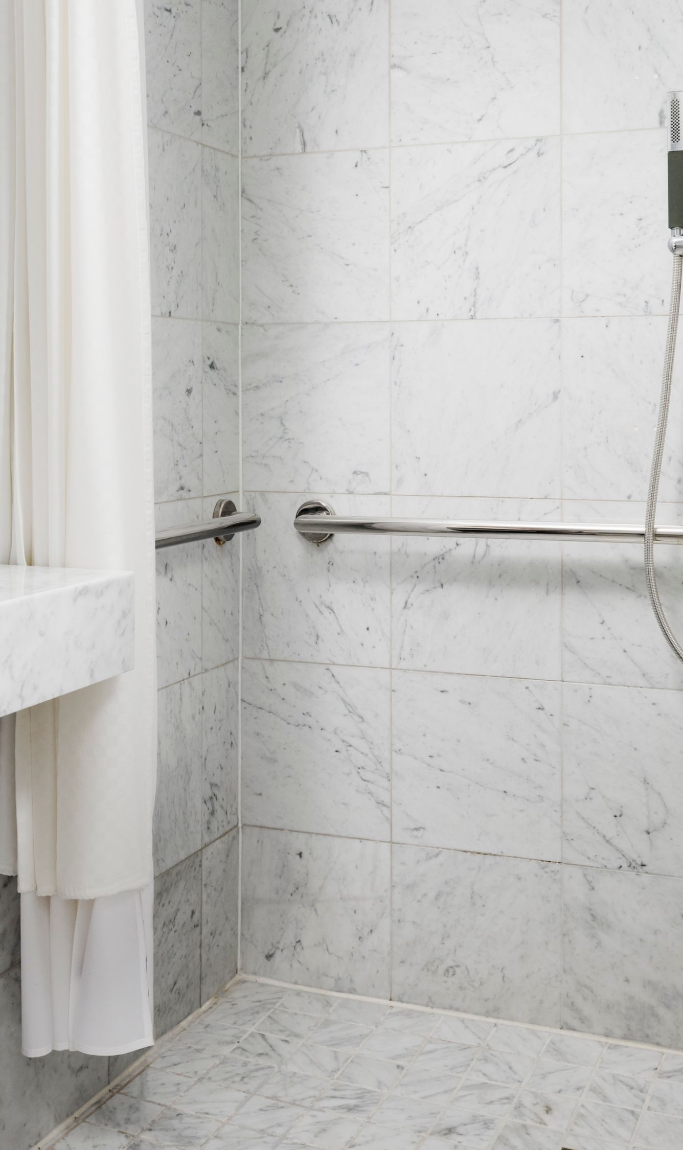 Bathroom with accessibility roll-in shower