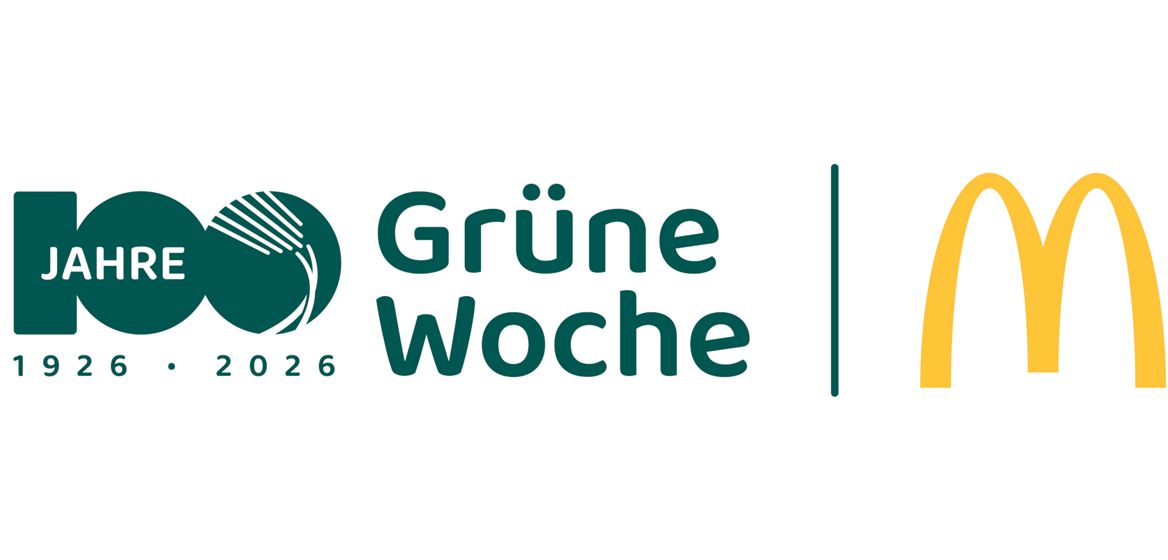 "100 Jahre Grüne Woche" Slogan von 1926 bis 2026 und McDonald’s M