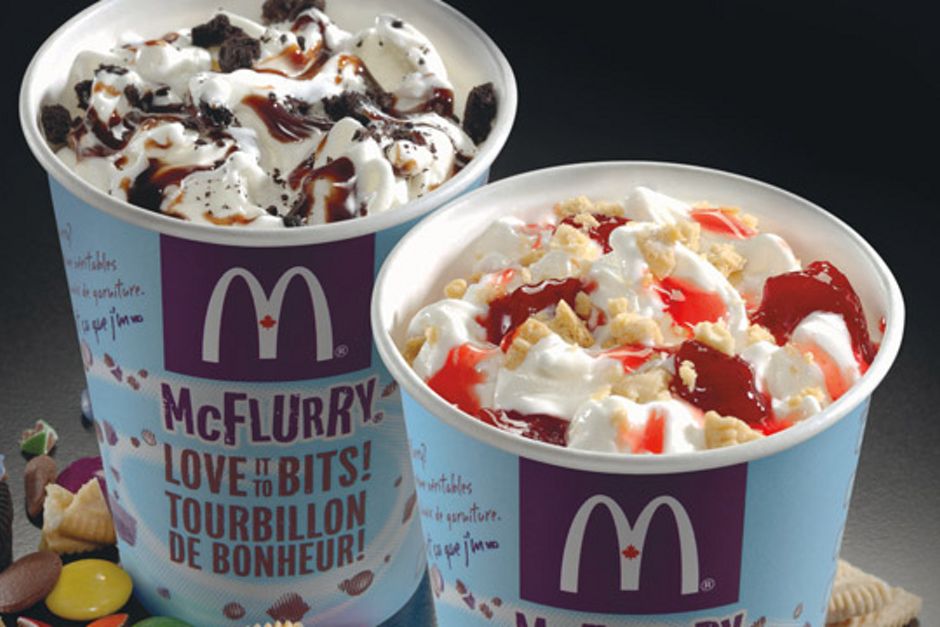 A chocolate and strawberry McFlurry dessert