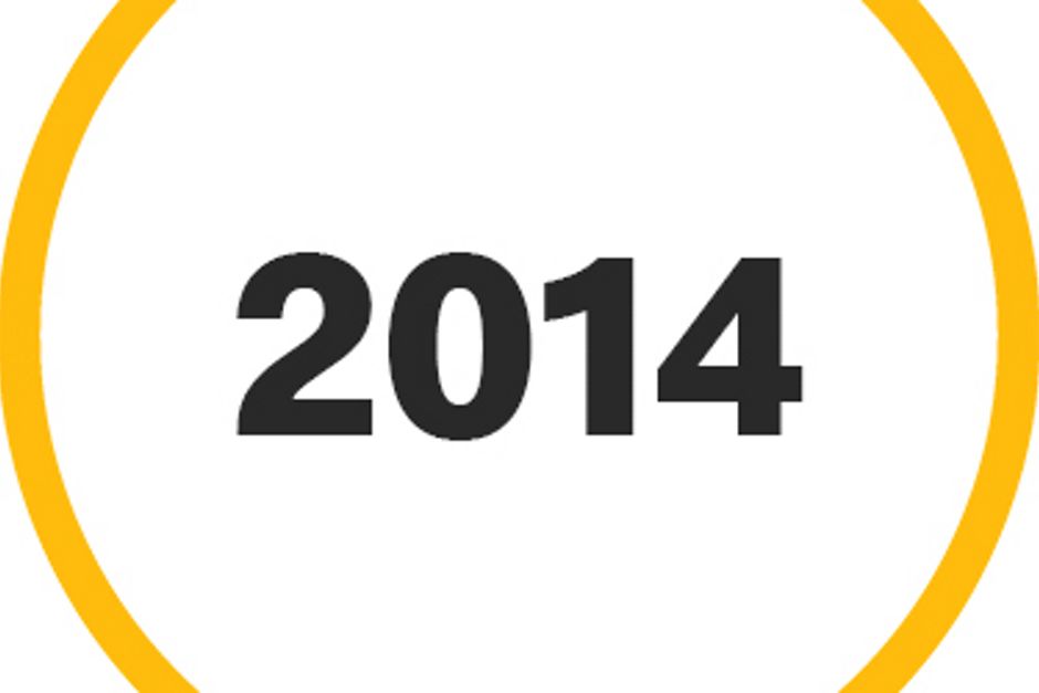 2014 date in yellow circle.
