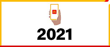 Icon of a hand holding a phone above the date 2021.