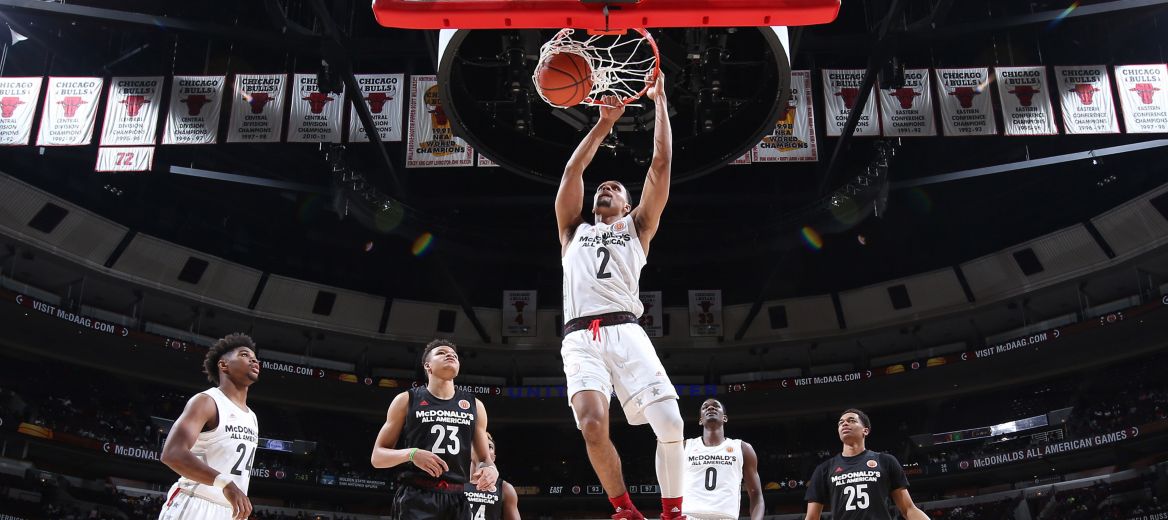 Mar 29, 2017; Chicago, IL, USA; McDonalds All-American West guard Gary Trent Jr. (2) dunks during the 40th Annual McDonald's High School All-American Game at the United Center. Mandatory Credit: Brian Spurlock-USA TODAY Sports