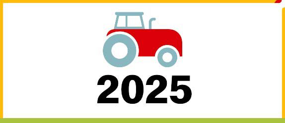 Icon of a red tractor above the date 2025.