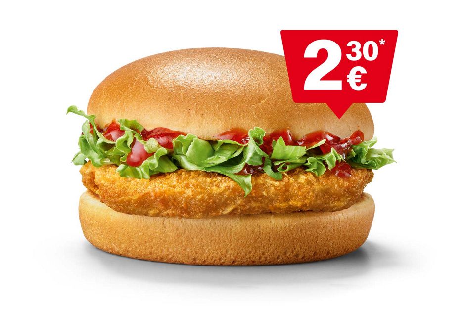 Zu sehen ist ein Chickenburger 2,30 €.