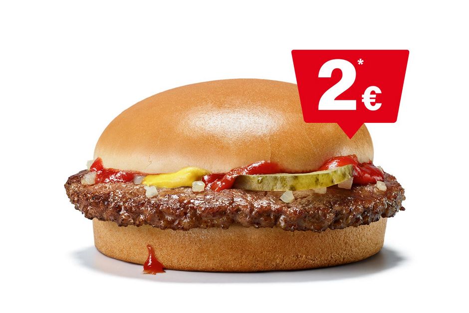 Zu sehen ist ein Hamburger für 2 €.