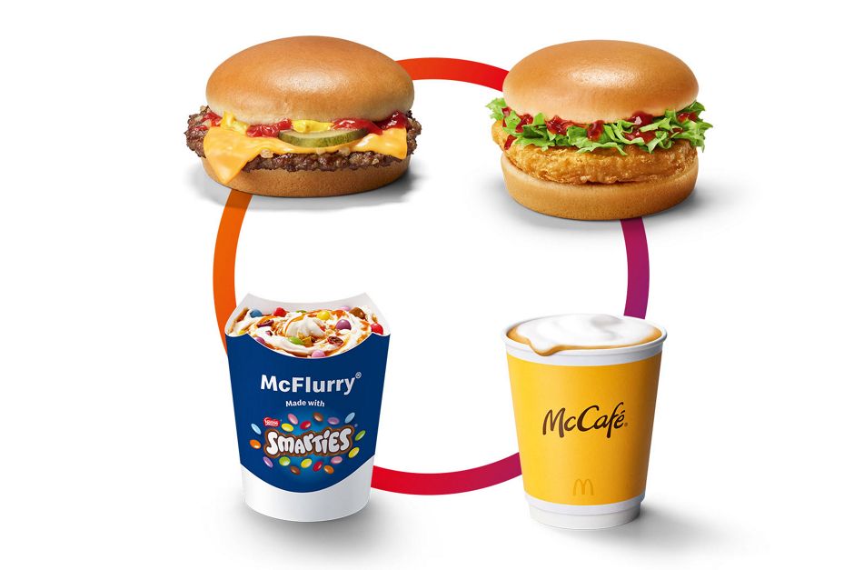 z.B. Cheeseburger, Chickenburger, McFlurry Mix & Match, oder Heißgetränk Regular