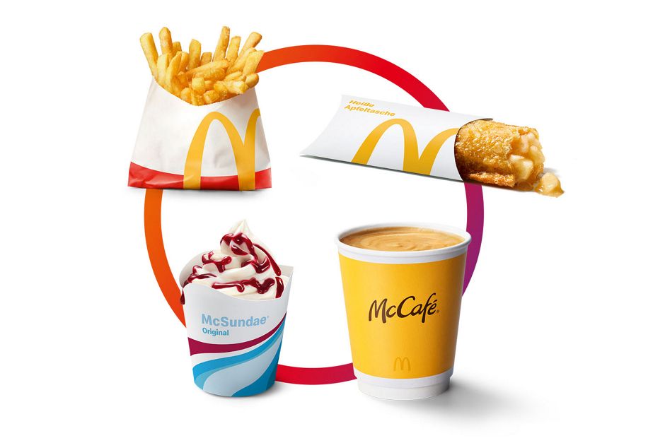 z.B. Pommes Frites klein, Café Small, McSundae®,  oder Heiße Apfeltasche