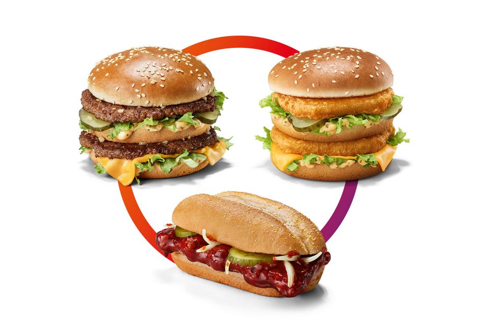 Abgebildet sind Big Mac®, Chicken Big Mac® und McRib®