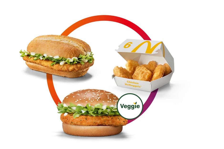 Abgebildet sind 6 Chicken McNuggets®, McVeggie®, und McChicken® Classic
